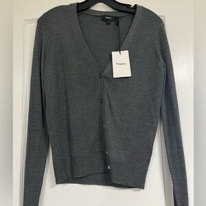 Theory Women's Charcoal Gray V‑Neck Button Cardigan